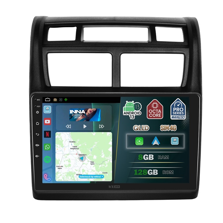 Navigatie KIA Sportage 2007-2013 dedicata, MaxTech® PRO SERIES, 8 GB Ram 128 GB Rom OctaCore, Carplay & Android auto, Ecran 9” HD Touch, SIM 4G, GPS, Wifi, Bluetooth, Radio, EQ, Waze, Youtube