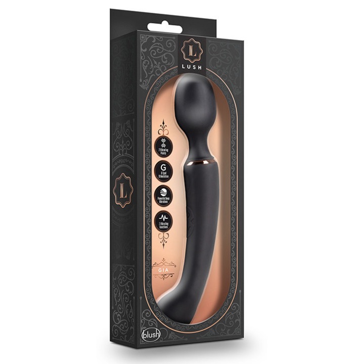 Blush Gia vibrátor, 7 funkció, UltraSilk szilikon, fekete, 24,1 cm x 3,8 cm