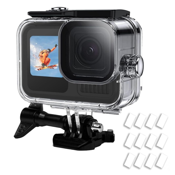 Водоустойчив корпус до 60 м с 12 вложки против замъгляване за GoPro Hero 13/12/11/10/9 Черен – Подводен защитен калъф с бързо освобождаване за екшън камера