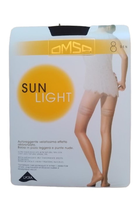 Ciorap cu banda adeziva Omsa, Sun Light 8 den, Mat, Negru