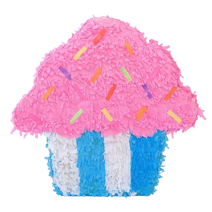 Pinata Briosa CupCake pentru Petrecere, Flippy, din Hartie Creponata si Carton, Pinata pentru Petreceri, 45 x 35 x 10 cm, Roz