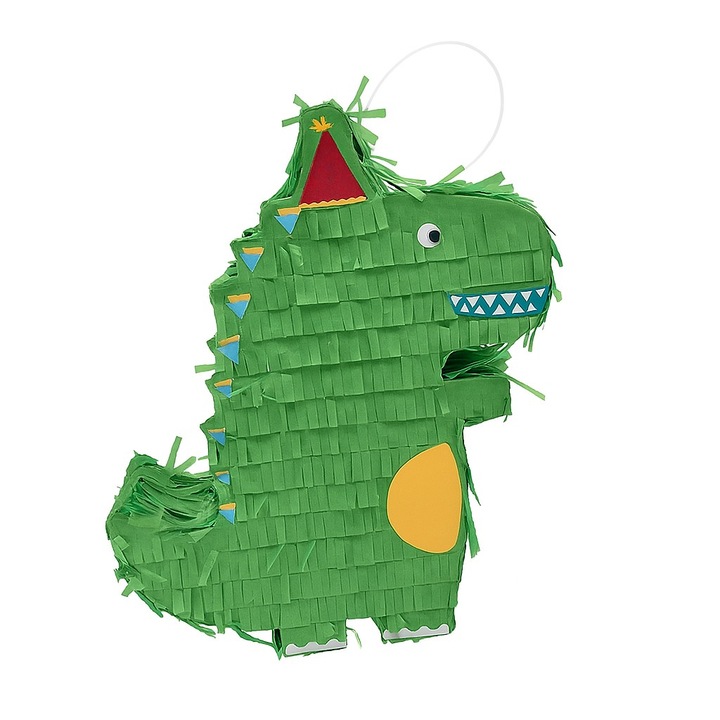 Pinata Dinozaur pentru Petrecere, Leski, Detalii Argintii, din Hartie si Carton, Pinata pentru Copii, 25 x 7 x 27 cm, Verde