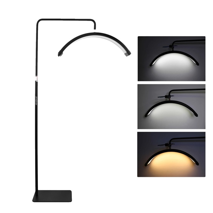 LED állólámpa, állítható színhőmérséklet, szabályozható fényerő, fekete, állítható magasság 125-180cm