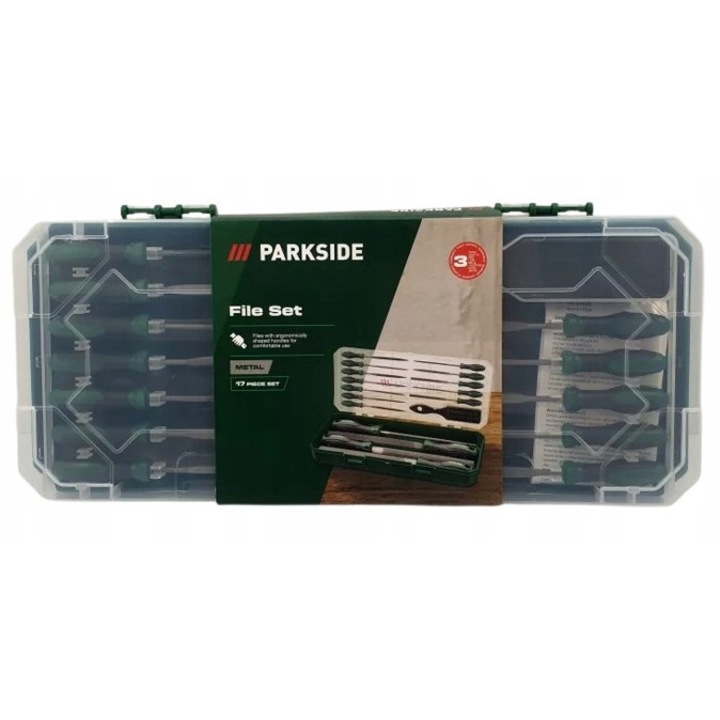 Műhelyreszelő készlet, 17 darabos, Parkside, fém, 20x14cm, 33,5x15x55cm