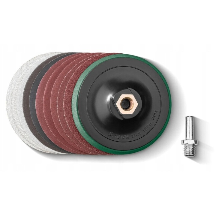 Set 12 Discuri șlefuitoare, ParkSide, 115 mm, Pentru lemn, vopsea și piatră, cu velcro, diverse granulatii, Multicolor