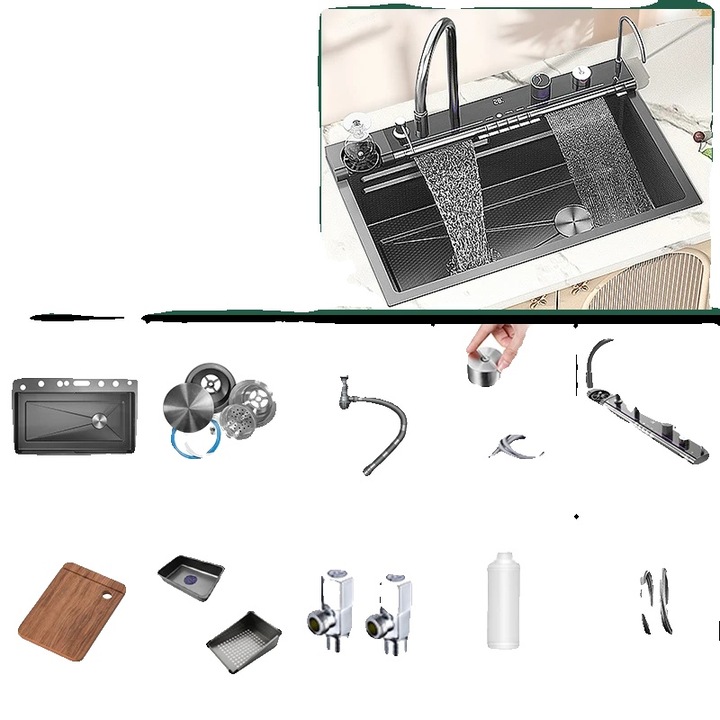 Chiuveta bucatarie, inox, un singur bazin, 3 surse de apa, 8046ZZ-Longyu