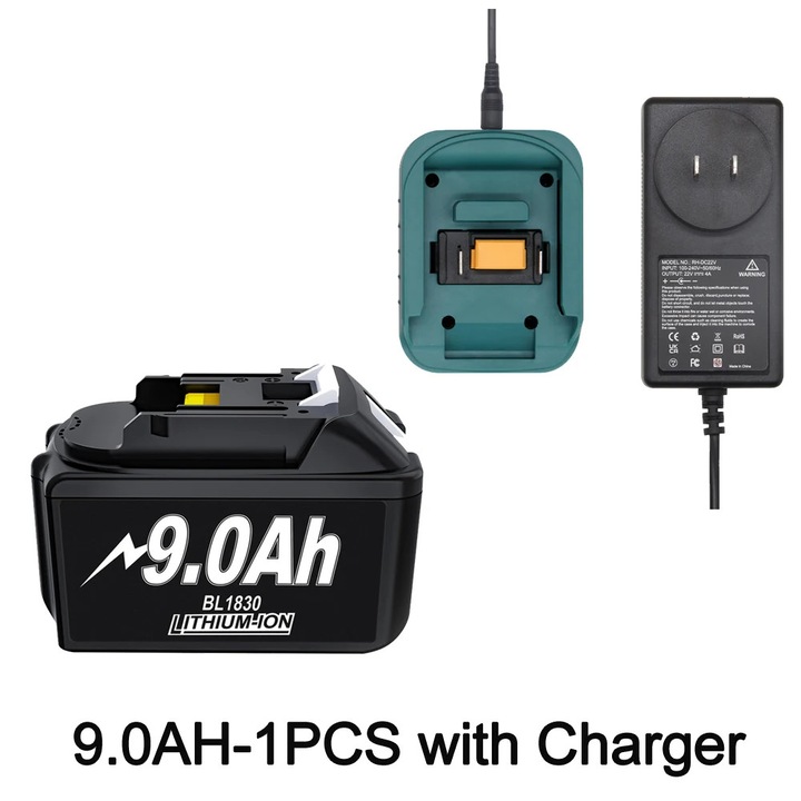 Baterie de inlocuire pentru Makita 18V, modelul 18650 Lithium, Capacitate 3.5A/ 6A/ 9Ah, Compatibil cu BL1830 BL1860 BL1890 LXT400, Pentru Unelte Electrice, Include Incarcator
