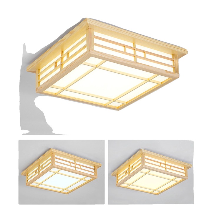 LED fali lámpa, négyzet alakú kialakítás, fenyőfa és PVC, meleg fény, méretek 2000x82000lm