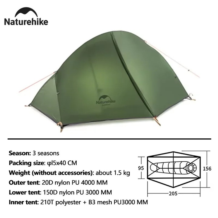 Cort trekking, design ultrausor, impermeabil, verde, pentru o persoana