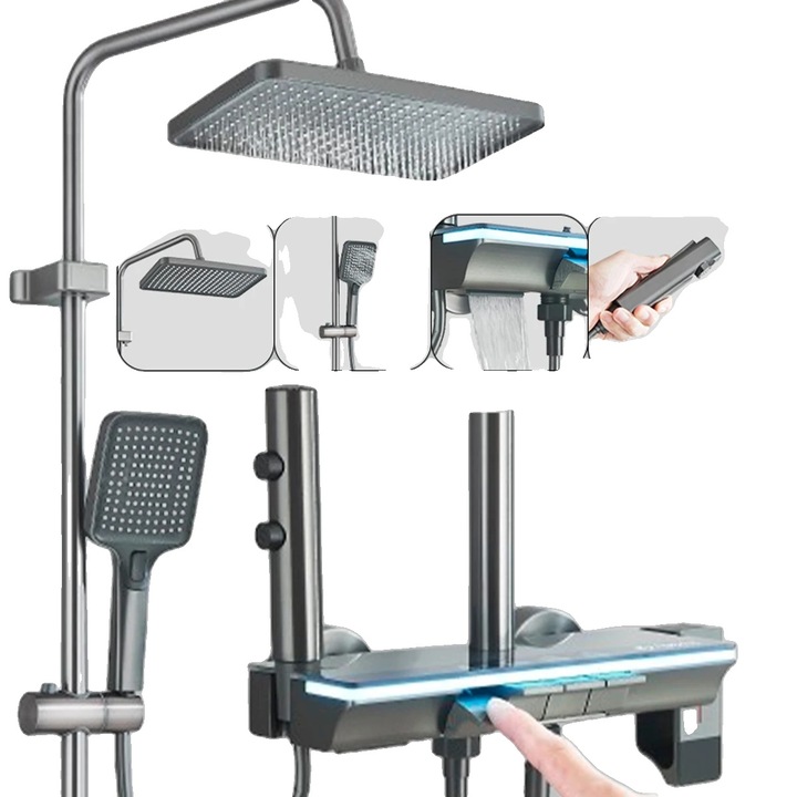 Set de dus cu bidet, 4 functii, material antibacterian, gri inchis