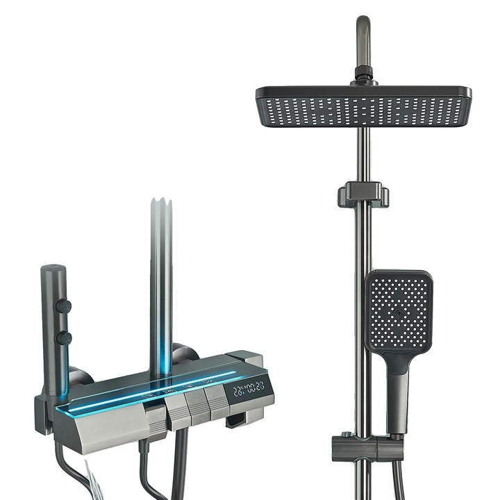 Set de dus cu bideu, 4 functii, material antibacterian, gri inchis