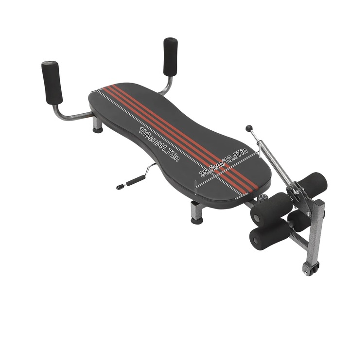 Dispozitiv de intindere a spatelui, echipament de gimnastica pentru acasa, negru, dimensiuni ajustabile 106cm x 35.5cm, capacitate de incarcare 150kg