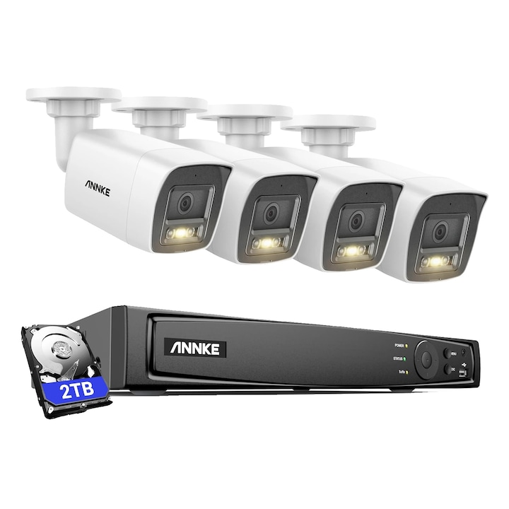 Kit Supraveghere, 8CH, 4 camere 5MP, detectie AI, HDD 3T