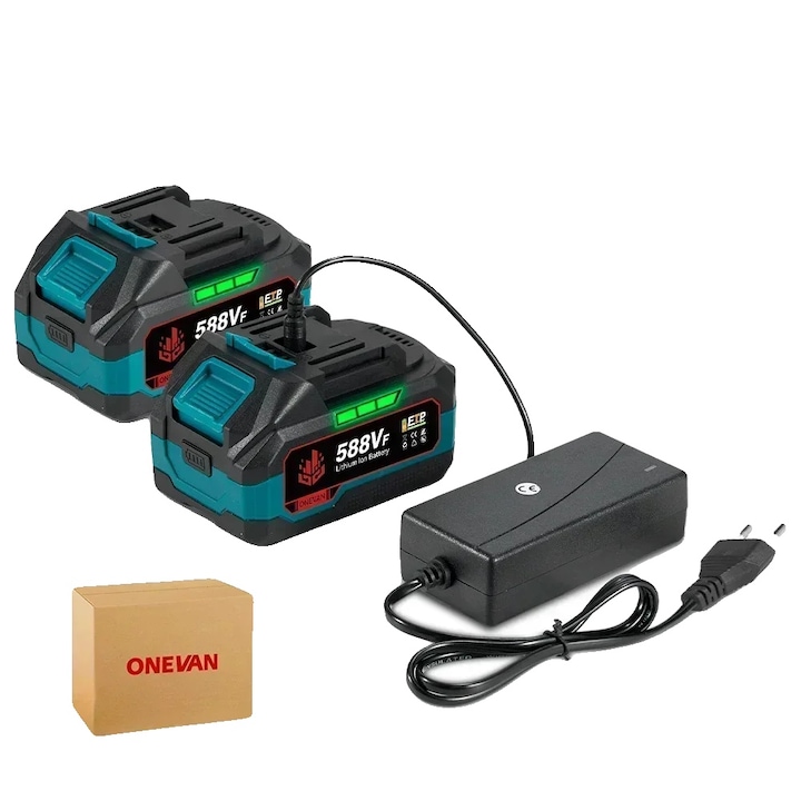 Lítium-ion akkumulátor készlet 588VF, Onevan, nagy kapacitású, 18V-21V, 22900mAh, 2 akkumulátor EU töltővel