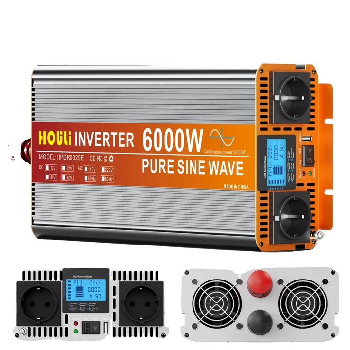 Инвертор 6000W, 220V-24V, чиста синусоида, защита от претоварване, стандартни размери