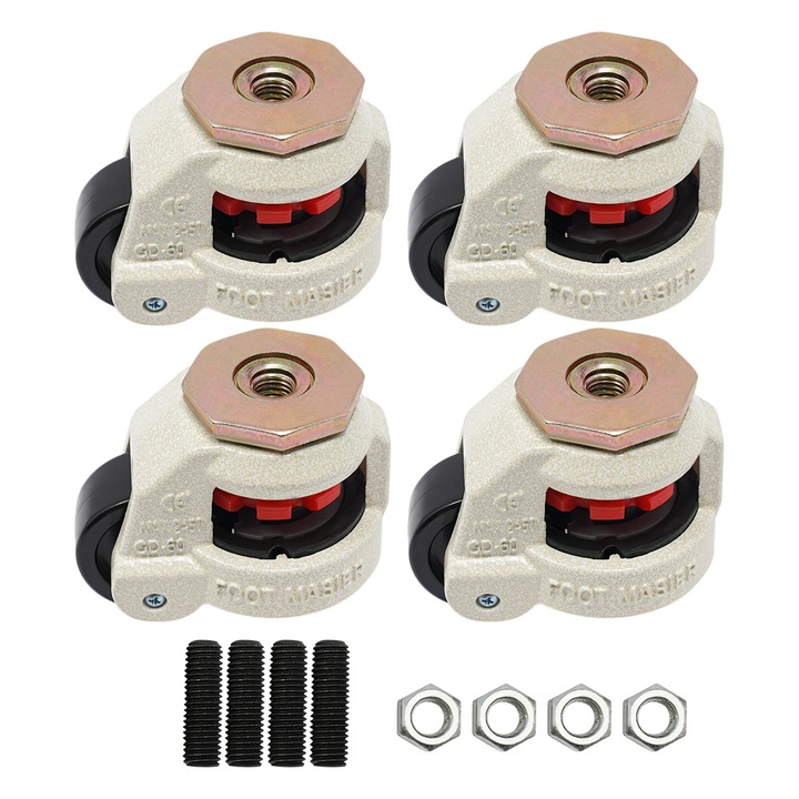 Set 4 roti de nivelare, nylon, capacitate mare de incarcare, baza ajustabila