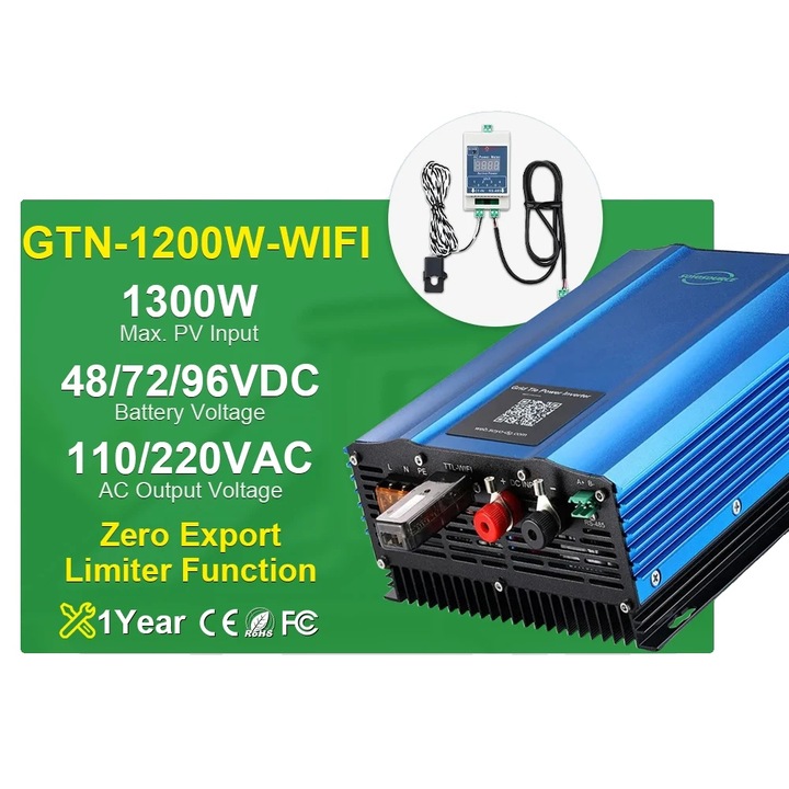 Inversor de retea, 1KW, 24V, WIFI Limiter, 180-260V, design compact, 1000W/1200W