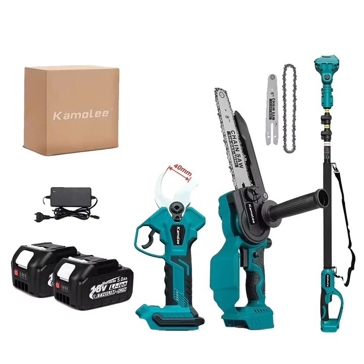 Foarfeci gradinarit cu pol telescopic, 40mm, 2.5m, set 2x5.0Ah, design fara fir