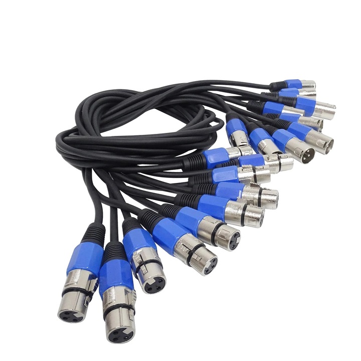 DMX kábel, 3 tűs XLR csatlakozó, réz, metálkék, 2m