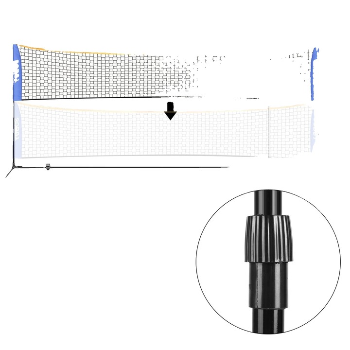 Plasa sportiva portabila, inaltime ajustabila, lungime 4M, include geanta de transport