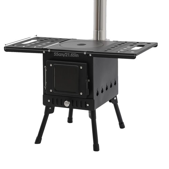 Arzator camping, design portabil, incalzire eficienta, negru