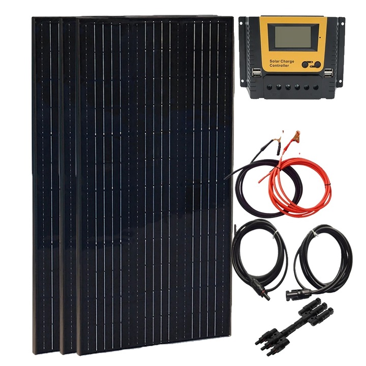 Kit solar 12V 300W, design usor, eficienta ridicata, dimensiuni 1050x530x25mm