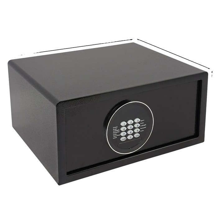 Seif, 6 cifre cod de acces, design cu balama ascuns, capacitate 30 litri, 41.5x46x26cm, negru