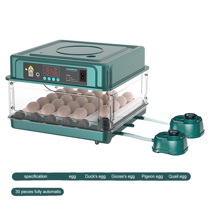 Tojáskeltető, 30 tojás, intelligens automatizálás, sokoldalú tálca, 12V/220V