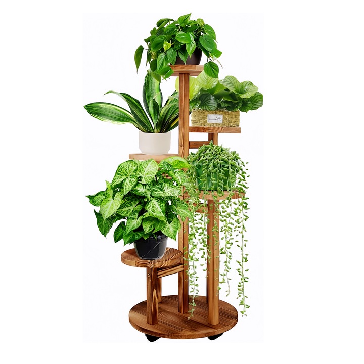 Suport pentru plante Wacorresi, 5 niveluri, din bambus, maro, 35.5x35.5x86cm