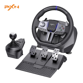Set volan, schimbator si pedale gaming PXN, V9 Gen2, 270°/900°, H Shifter, suport aplicatie, feedback cu vibratii, compatibil cu PC, PS3, PS4, Xbox One, Xbox Series X/S