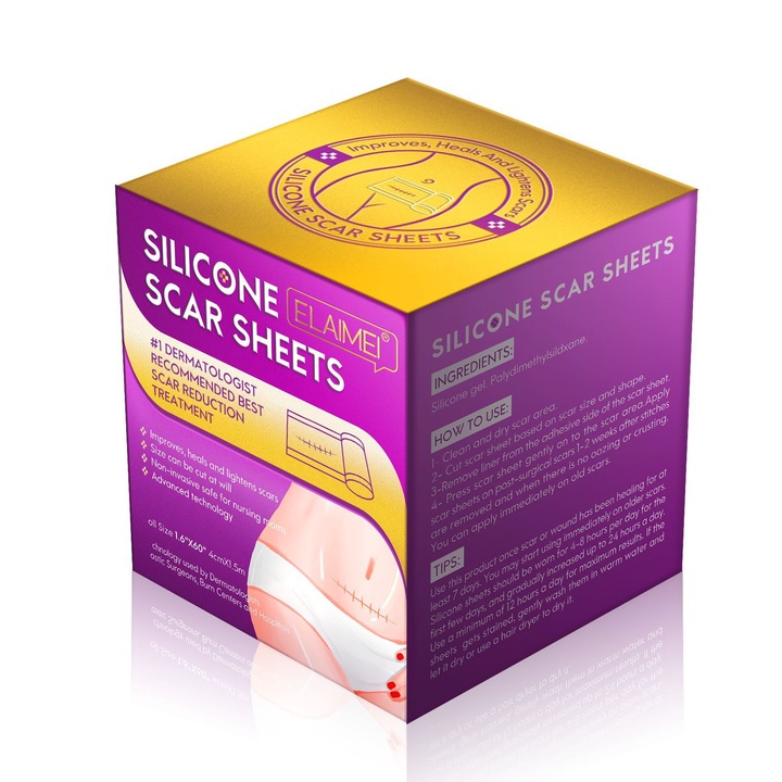 Rola cu gel de silicon pentru ascunderea cicatricilor, autoadeziva, reutilizabila, Elaimei4 cm × 1,5 m