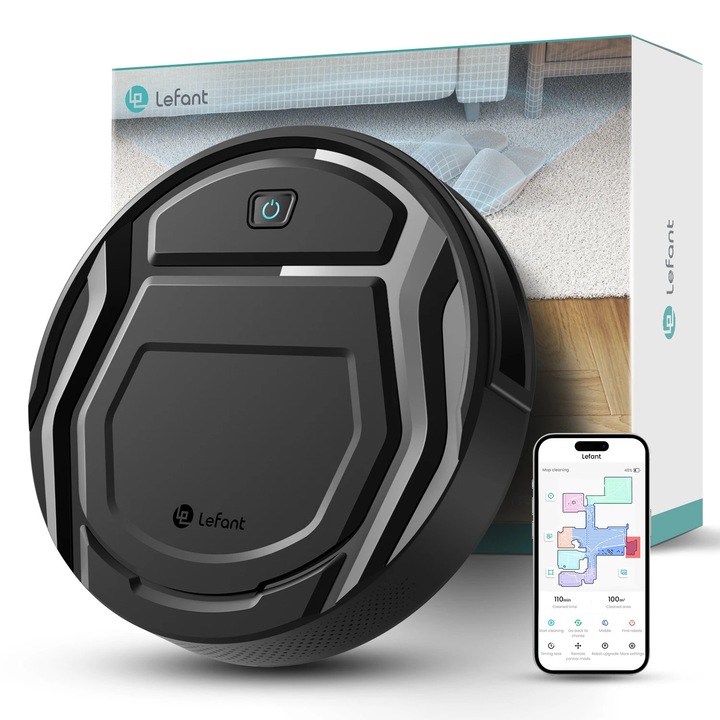 Aspirator robot Lefant M210 PRO, 3000Pa, navigare inteligenta, negru, capacitate cutie praf 0.5L