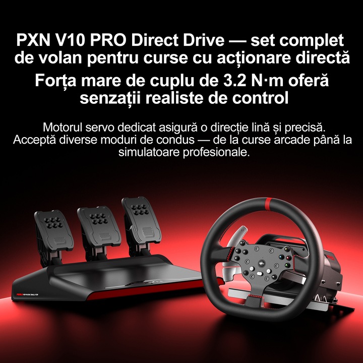 PXN V10 Pro – Състезателен волан Direct Drive с реалистична обратна връзка 3,2 Nm, съвместим с Xbox Series X|S, PS4 и PC – Премиум комплект за автомобилни симулатори