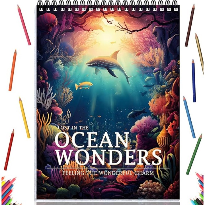 VANLYTPET, Книга за оцветяване за жени, Спирални страници, Еднолицева, Подарък за изкуства и занаяти за жени, за релаксация, облекчаване на тревожността и депресията, 30 страници за оцветяване с океански чудеса, Морски свят