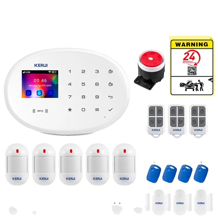 Kit Alarma Wireless, Senzor Usa/Fereastra si Detector Miscare, 2.4 inch, Multicolor