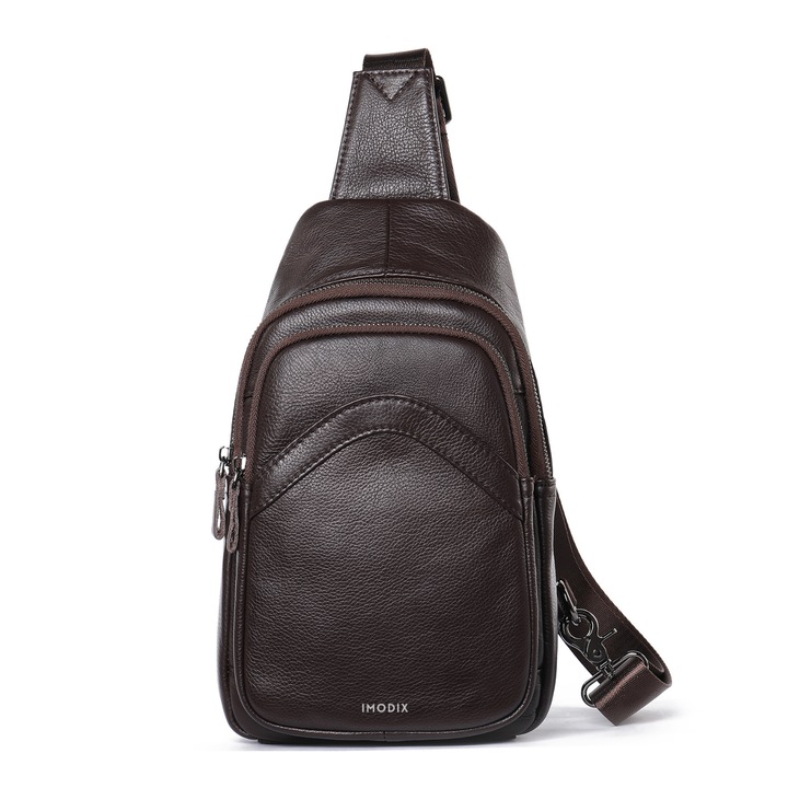 Férfi válltáska valódi bőrből, IMODIX®, 4 külső rekesszel, állítható pántokkal, 30,5x17x5 cm, 9000-es modell, barna