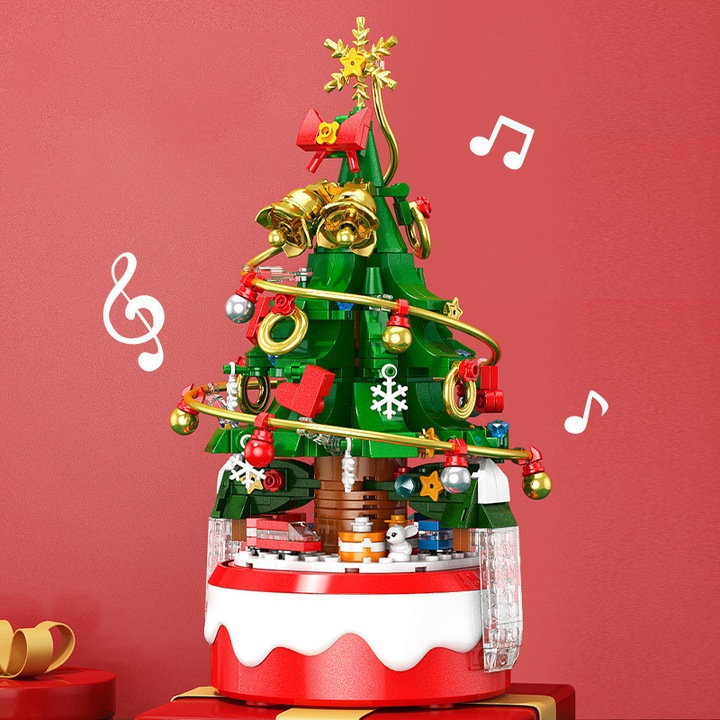 Cutie muzicala pentru pomul de Craciun, Yingyun®, constructia blocurilor, lumina LED, 23 cm