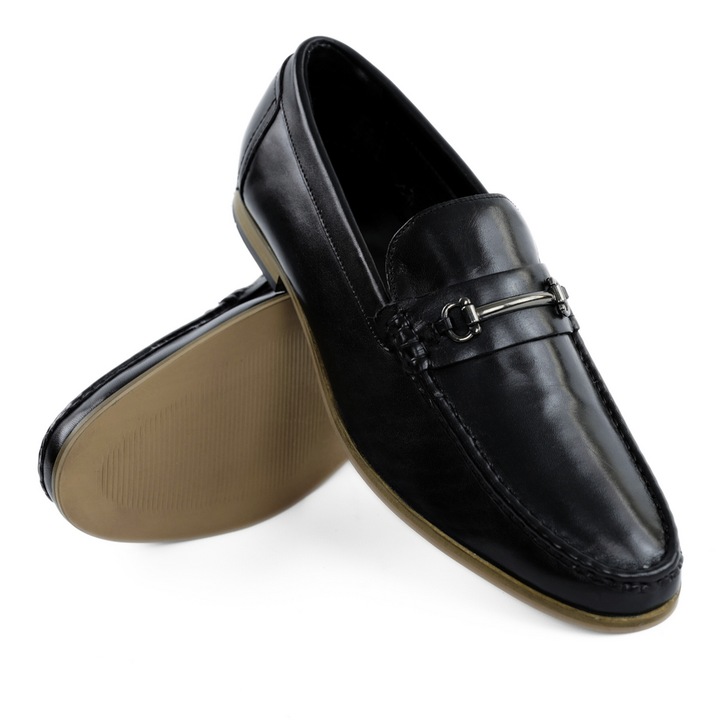 Мъжки кожени мокасини с катарама, черни, Черен