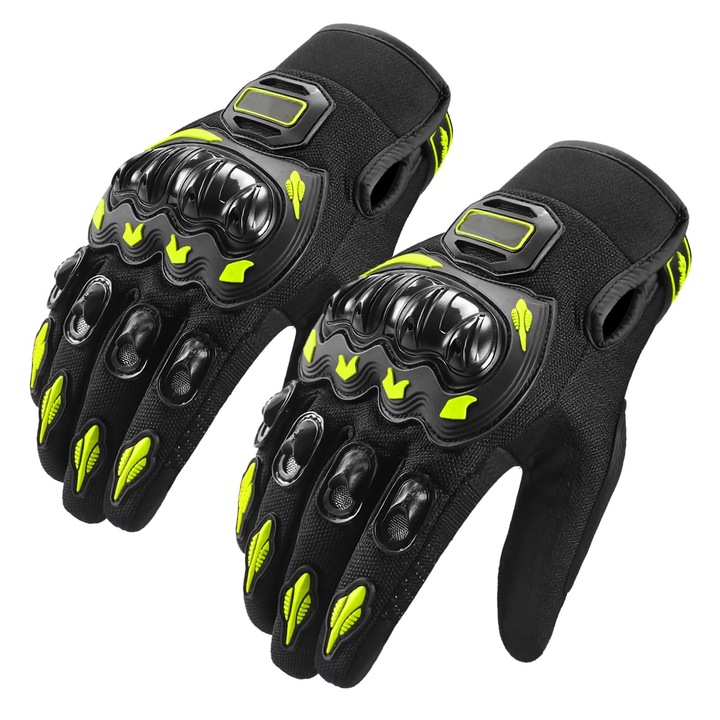Manusi moto LYCENXI, protectie knuckle, touchscreen, verde/negru, standard