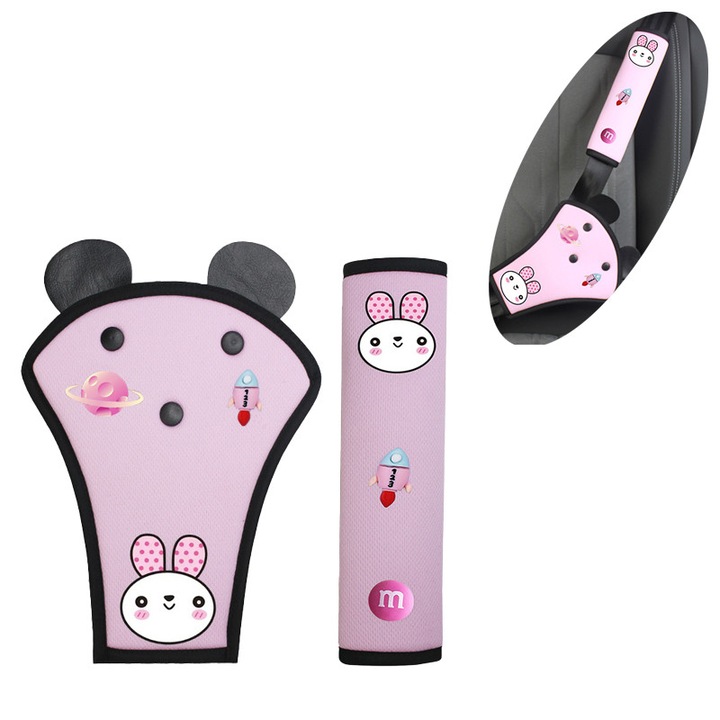 Gyermek autós biztonsági öv párna szett, biztonsági öv vállpárna, megakadályozza a súrlódást a gyermek nyakán, fokozza a kényelmet, aranyos gyermek biztonsági öv párna, 3-12 évesek számára kapható, rózsaszín