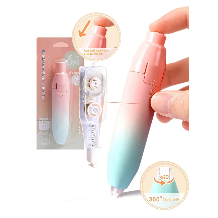 Коригираща лента, Устройство за централна лента, Диспенсър с централна лента, Комплект резервни касети, 5M, розов