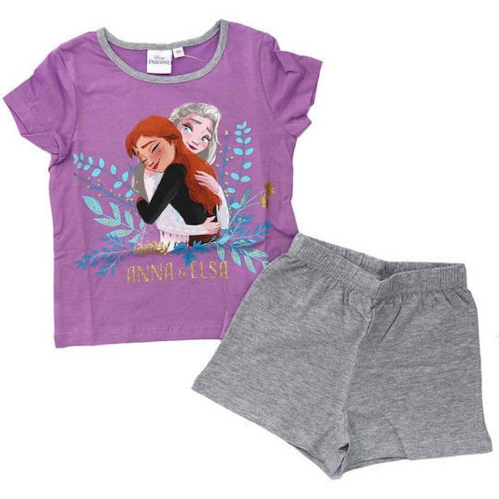 Детска къса пижама Disney Frozen в лилаво, Многоцветен