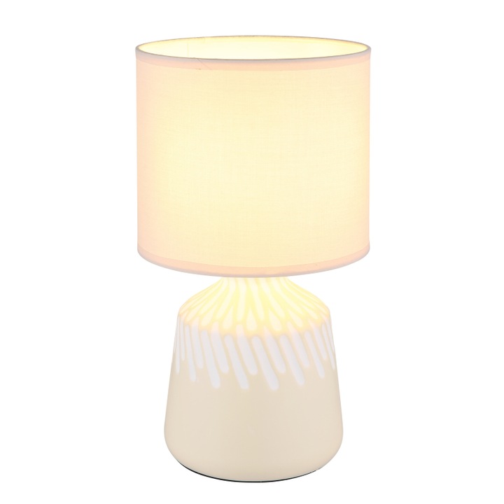 Lampa de masa ceramica culoare curry, material textil culoare curry, cablu PVC alb, comutator basculant pe cablu, ø: 175mm, H: 315mm, lungime cablu 1300mm, excl. 1x E14 40W 230V