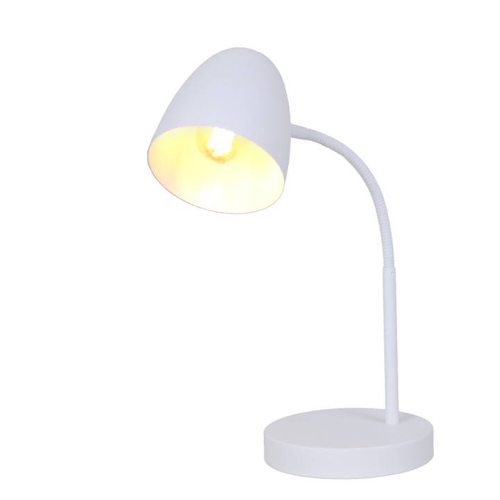 Lampa de masa metal alb, comutator basculant pe cablu, Flexo, LxA: 150x400mm, lungime cablu 1500mm, excl. 1x E14 25W 230V