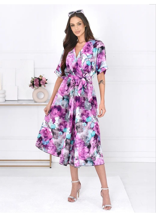 Salopeta imprimeu floral in nuante de roz, mov si albastru, Multicolor, One Size