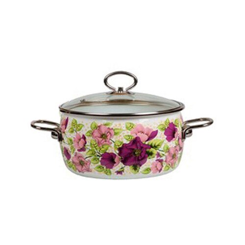 Oala emailata ruseasca VIOLETA 5 L 24cm capac sticla MN012954