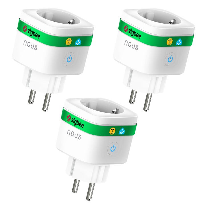 Set 3 db intelligens wifi Nous A7Z dugó, 16A - ZigBee 3.0, fogyasztásfigyelés, Alexa Google kompatibilis