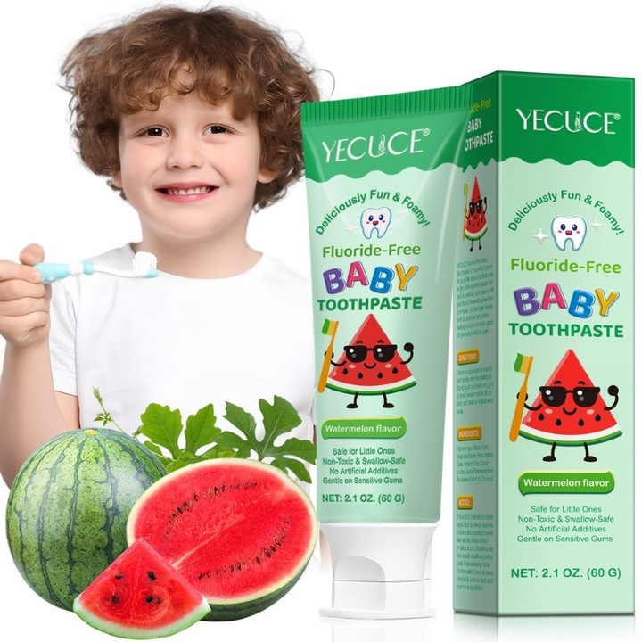 YECUCE gyermek fogkrém - Lédús és ízletes görögdinnye, fluoridmentes, 100%-ban biztonságosan lenyelhető, 60 g