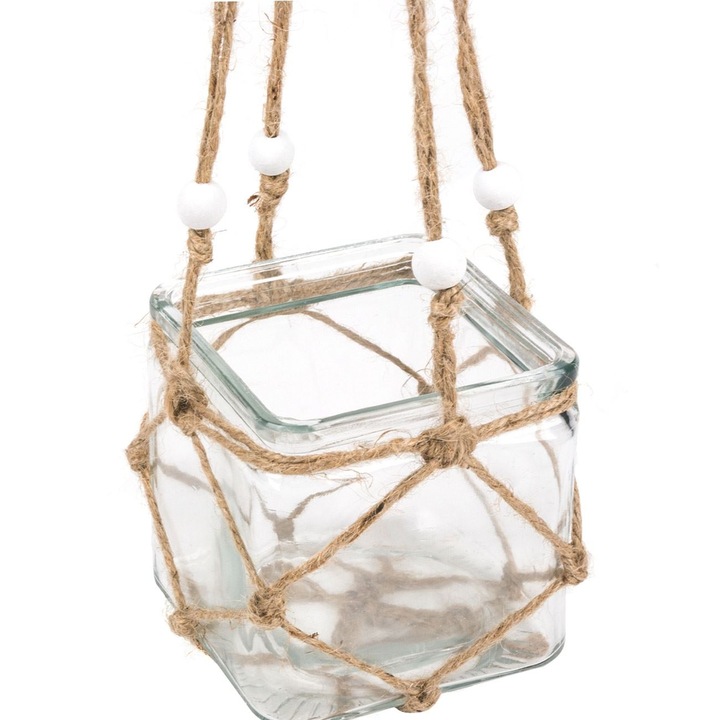 Felinar Decorativ cu Sfoara Suspendabil & Margele 9x9x10.5cm