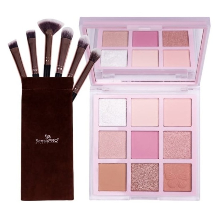 Set Machiaj, SensoPro Milano, Valentine Eyes, Paleta Fard si Pensule Machiaj